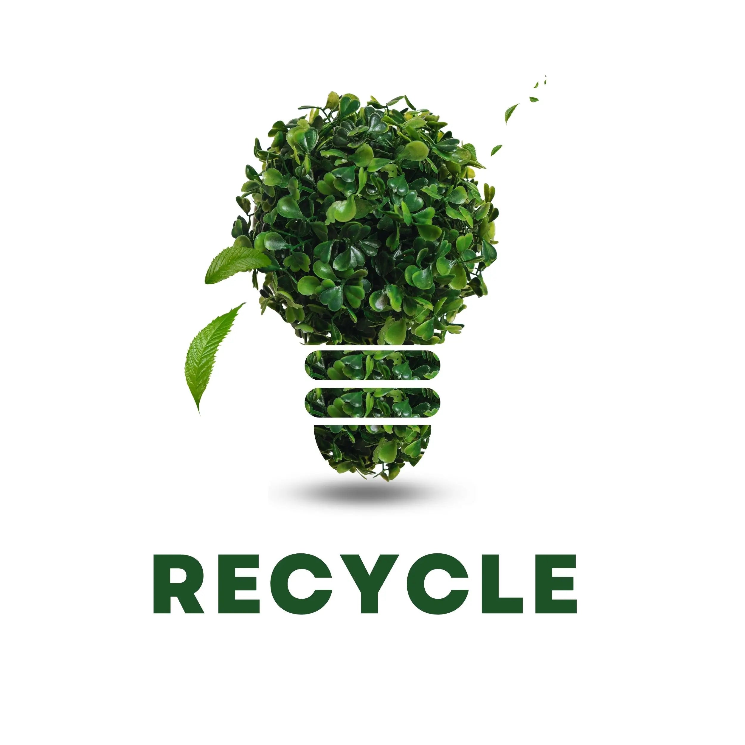 Ekologický symbol ve tvaru žárovky vytvořený z listů – motiv recyklace a udržitelné výroby obalových materiálů.