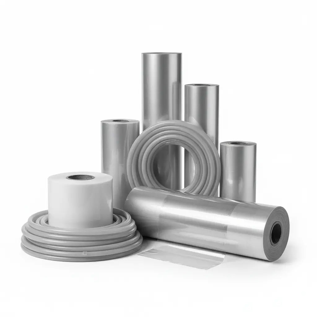 Role a hadice plastové fólie různých rozměrů – obalové materiály pro potravinářský, stavební a průmyslový sektor.
